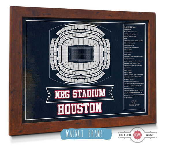 20" x 16" / Walnut Frame Cutler West Houston Texans NRG Stadium Team Colors Seating Chart - Vintage Football Print