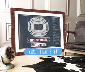 20" x 16" / Walnut Frame & Mat Cutler West Houston Texans NRG Stadium Team Colors Seating Chart - Vintage Football Print