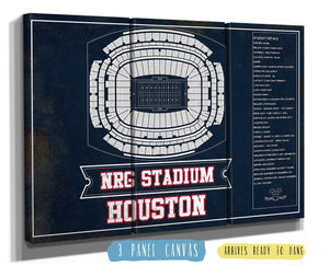 36" x 24" / 3 Panel Canvas Wrap Cutler West Houston Texans NRG Stadium Team Colors Seating Chart - Vintage Football Print