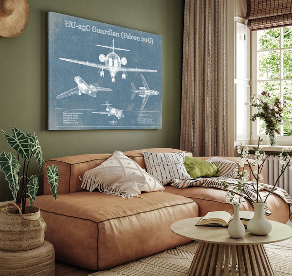 Cutler West HU-25C Guardian (Falcon 20G) Vintage Aviation Blueprint Print - Custom Pilot Name can be Added