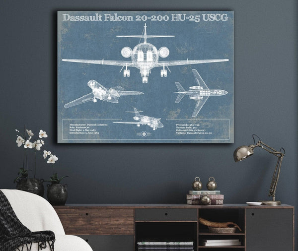 Cutler West HU-25C Guardian (Falcon 20G) Vintage Aviation Blueprint Print - Custom Pilot Name can be Added