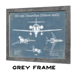 14" x 11" / Greyson Frame Cutler West HU-25C Guardian (Falcon 20G) Vintage Aviation Blueprint Print - Custom Pilot Name can be Added