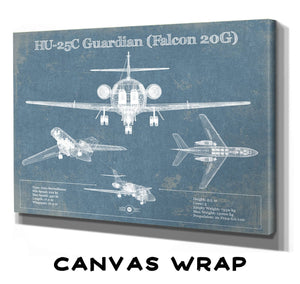 14" x 11" / Stretched Canvas Wrap Cutler West HU-25C Guardian (Falcon 20G) Vintage Aviation Blueprint Print - Custom Pilot Name can be Added