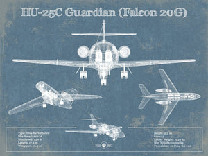 14" x 11" / Unframed Cutler West HU-25C Guardian (Falcon 20G) Vintage Aviation Blueprint Print - Custom Pilot Name can be Added