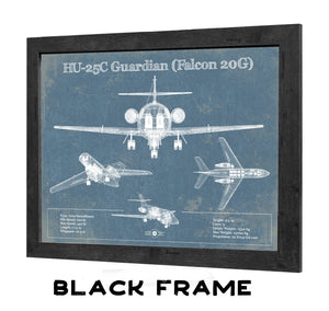 20" x 16" / Black Frame Cutler West HU-25C Guardian (Falcon 20G) Vintage Aviation Blueprint Print - Custom Pilot Name can be Added