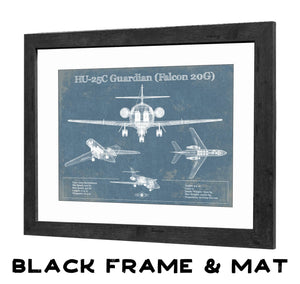20" x 16" / Black Frame & Mat Cutler West HU-25C Guardian (Falcon 20G) Vintage Aviation Blueprint Print - Custom Pilot Name can be Added