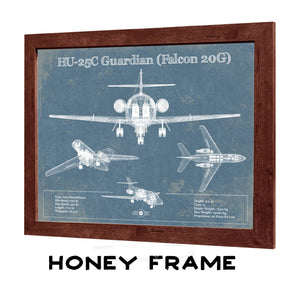 20" x 16" / Walnut Frame Cutler West HU-25C Guardian (Falcon 20G) Vintage Aviation Blueprint Print - Custom Pilot Name can be Added