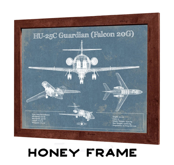 20" x 16" / Walnut Frame Cutler West HU-25C Guardian (Falcon 20G) Vintage Aviation Blueprint Print - Custom Pilot Name can be Added