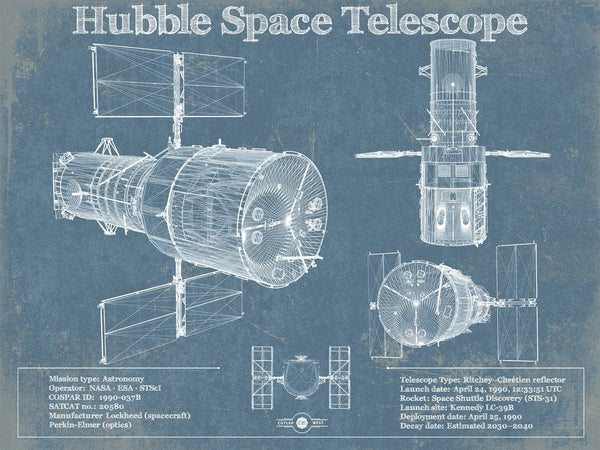 14" x 11" / Unframed Cutler West Hubble Telescope Blueprint Wall Art