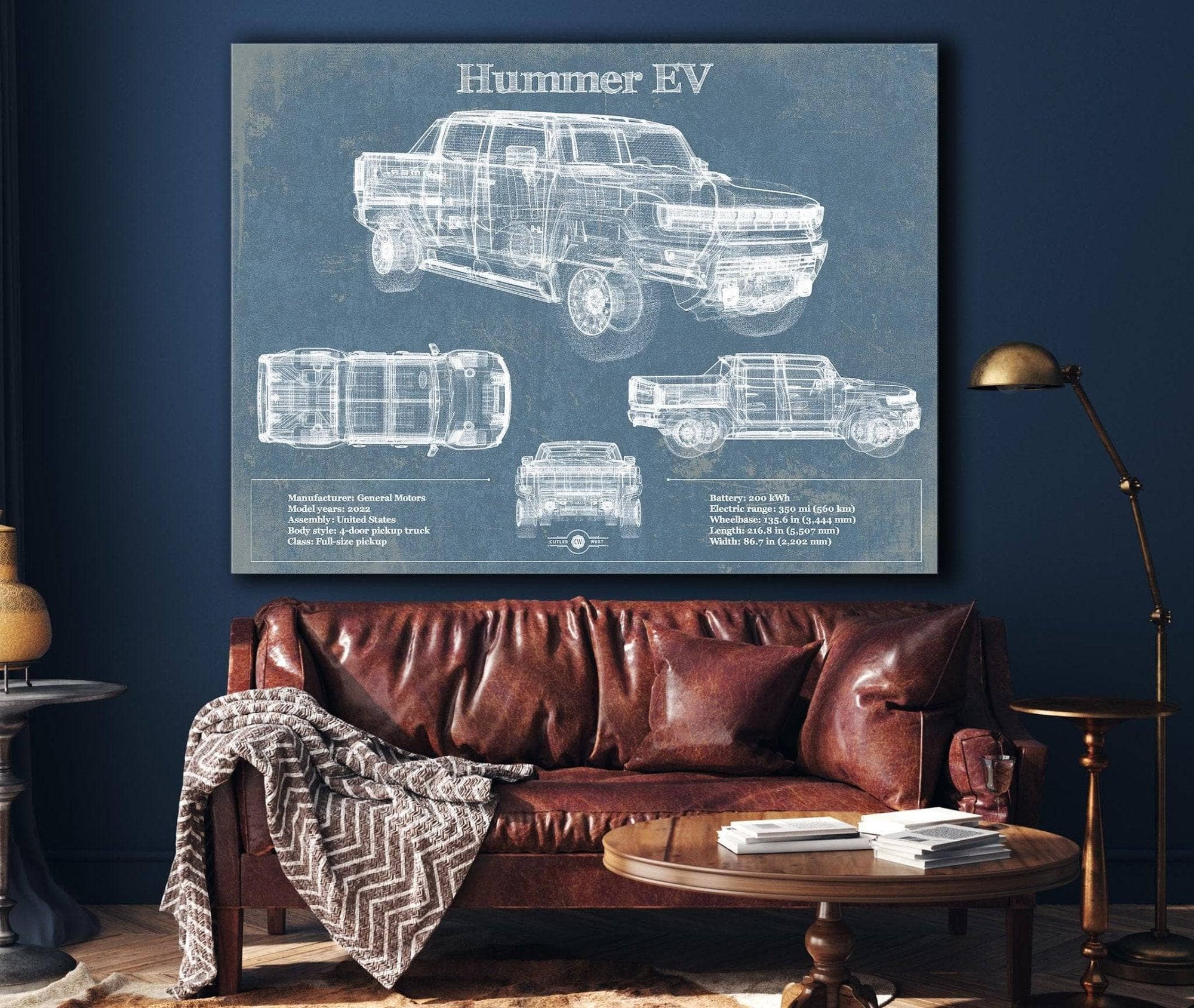 Cutler West Vehicle Collection Hummer EV Blueprint Vintage Auto Print