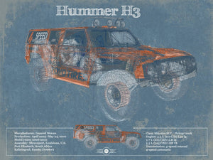 Cutler West Hummer H3 Vintage Blueprint Auto Print