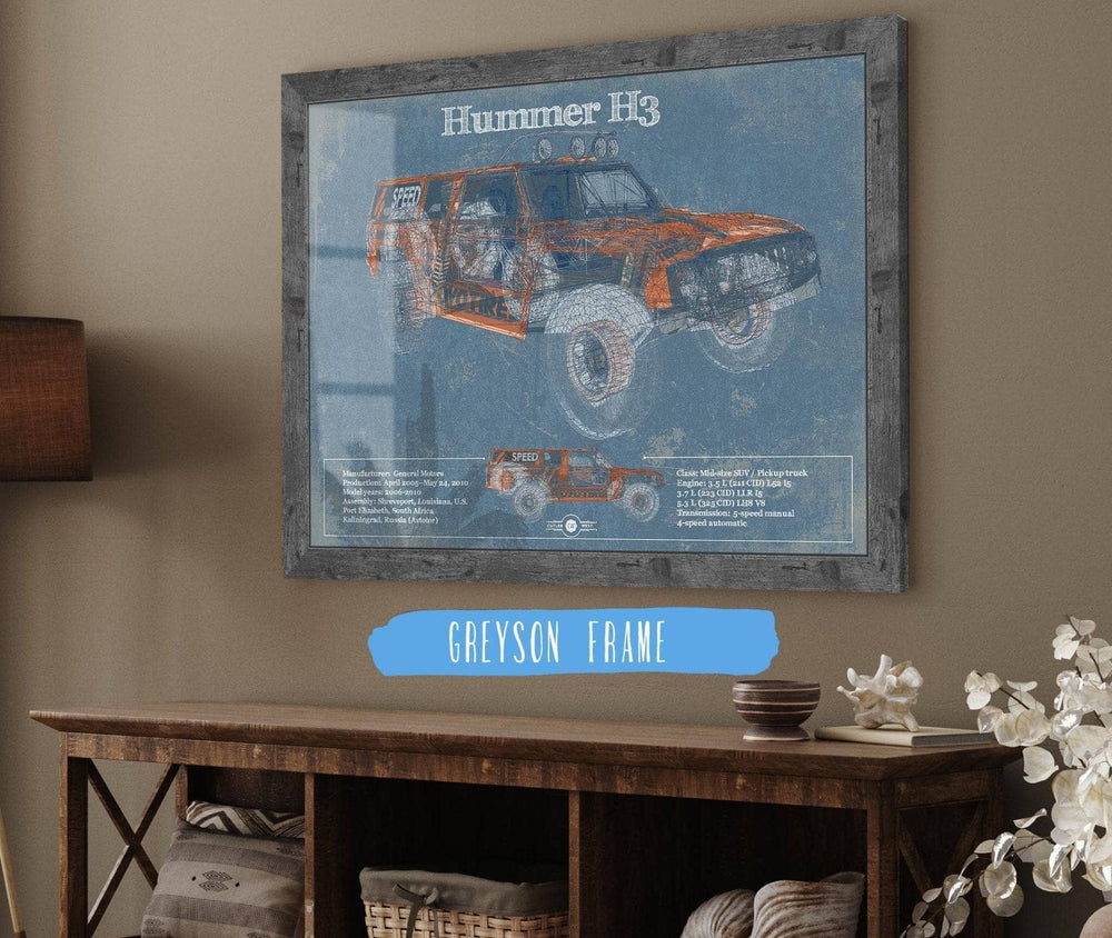 14" x 11" / Stretched Canvas Wrap Cutler West Hummer H3 Vintage Blueprint Auto Print