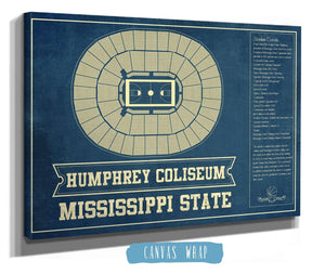 14" x 11" / Stretched Canvas Wrap Cutler West Humphrey Coliseum - Mississippi State Bulldogs NCAA College Basketball Blueprint Art