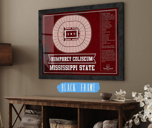 20" x 16" / Black Frame Cutler West Humphrey Coliseum - Mississippi State Bulldogs NCAA College Basketball Blueprint Art