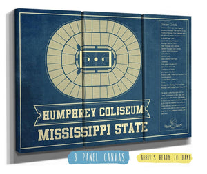 36" x 24" / 3 Panel Canvas Wrap Cutler West Humphrey Coliseum - Mississippi State Bulldogs NCAA College Basketball Blueprint Art