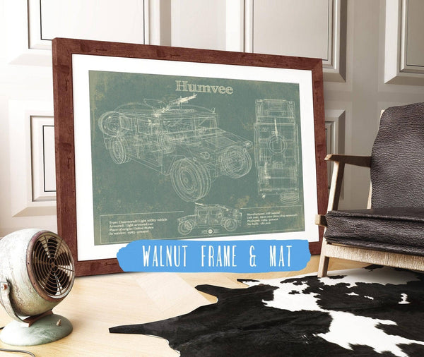 20" x 16" / Walnut Frame & Mat Cutler West Humvee Jeep Army Truck Original Patent Print