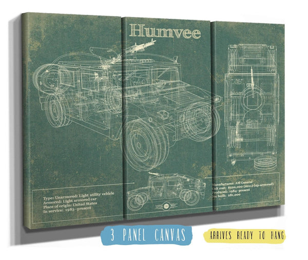 36" x 24" / 3 Panel Canvas Wrap Cutler West Humvee Jeep Army Truck Original Patent Print
