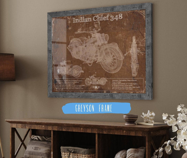 14" x 11" / Greyson Frame Cutler West Indian Chief 348 Brown Background Vintage Original Motorcycle Blueprint