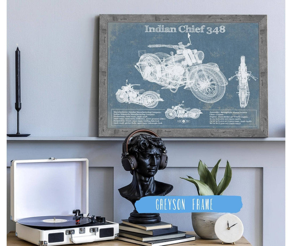 14" x 11" / Stretched Canvas Wrap Cutler West Indian Chief 348 Vintage Original Motorcycle Blueprint