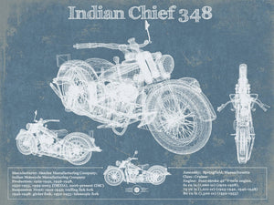 14" x 11" / Unframed Cutler West Indian Chief 348 Vintage Original Motorcycle Blueprint