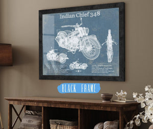 20" x 16" / Black Frame Cutler West Indian Chief 348 Vintage Original Motorcycle Blueprint