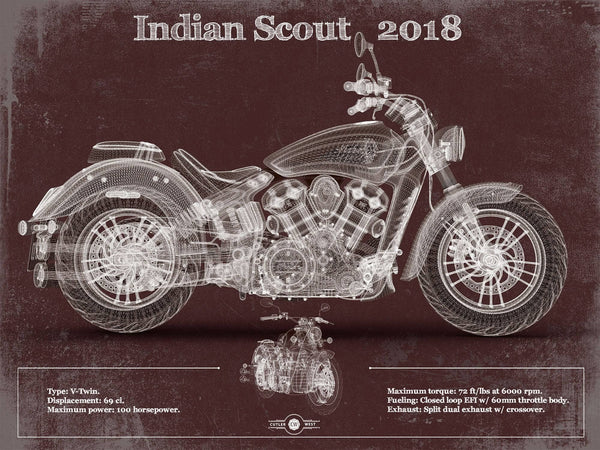 14" x 11" / Unframed Cutler West Indian Scout 2018 Motorcycle Patent Print