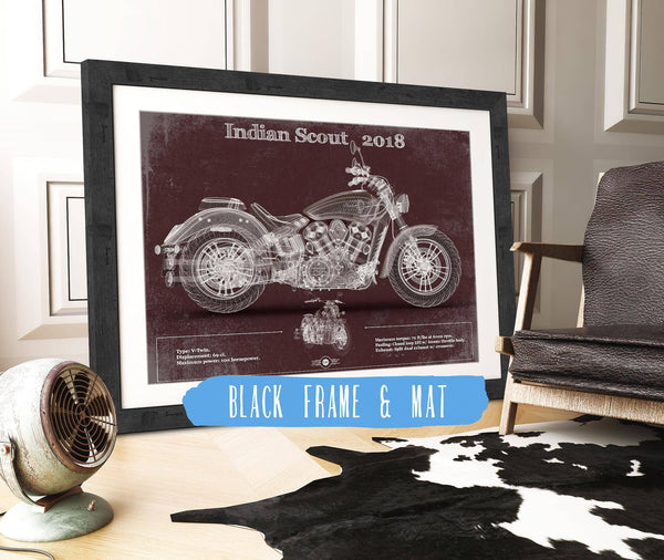20" x 16" / Black Frame & Mat Cutler West Indian Scout 2018 Motorcycle Patent Print