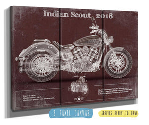 36" x 24" / 3 Panel Canvas Wrap Cutler West Indian Scout 2018 Motorcycle Patent Print