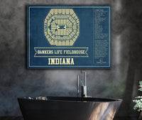 Cutler West Basketball Collection Indiana Pacers Bankers Life Fieldhouse Vintage Basketball Blueprint NBA Print