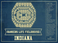Cutler West Basketball Collection 14" x 11" / Unframed Indiana Pacers Bankers Life Fieldhouse Vintage Basketball Blueprint NBA Print 933350166_76563