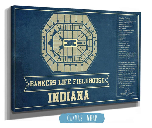 14" x 11" / Stretched Canvas Wrap Cutler West Indiana Pacers Bankers Life Fieldhouse Vintage Basketball Blueprint NBA Print