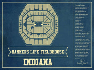 14" x 11" / Unframed Cutler West Indiana Pacers Bankers Life Fieldhouse Vintage Basketball Blueprint NBA Print
