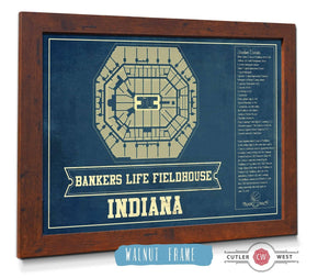 20" x 16" / Walnut Frame Cutler West Indiana Pacers Bankers Life Fieldhouse Vintage Basketball Blueprint NBA Print