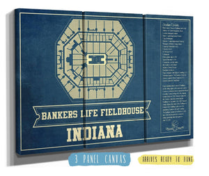 36" x 24" / 3 Panel Canvas Wrap Cutler West Indiana Pacers Bankers Life Fieldhouse Vintage Basketball Blueprint NBA Print