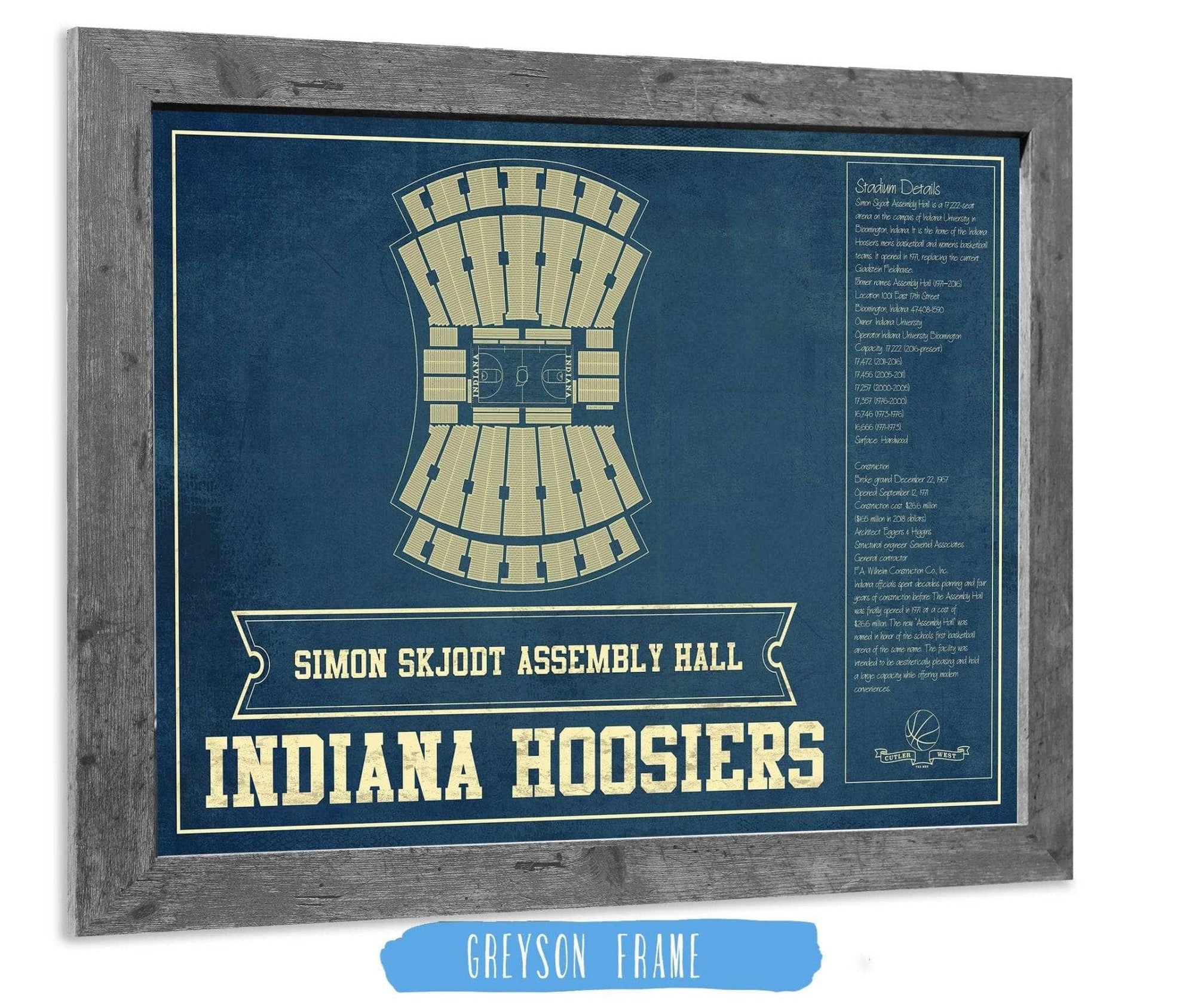 Cutler West Basketball Collection 14" x 11" / Greyson Frame Simon Skjodt Assembly Hall Indiana Hoosiers NCAA Vintage Print 933350231_83301