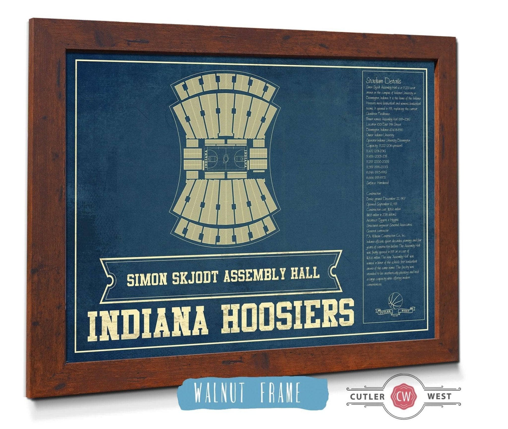 Cutler West Basketball Collection 14" x 11" / Walnut Frame Simon Skjodt Assembly Hall Indiana Hoosiers NCAA Vintage Print 933350231_83297