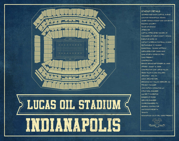 14" x 11" / Unframed Cutler West Indianapolis Colts Lucas Oil Stadium Blueprint - Vintage Football Print