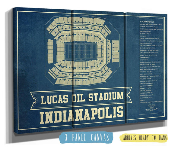 36" x 24" / 3 Panel Canvas Wrap Cutler West Indianapolis Colts Lucas Oil Stadium Blueprint - Vintage Football Print