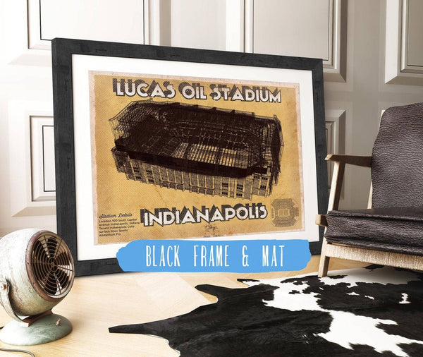 20" x 16" / Black Frame & Mat Cutler West Indianapolis Colts Lucas Oil Stadium Vintage Football Print