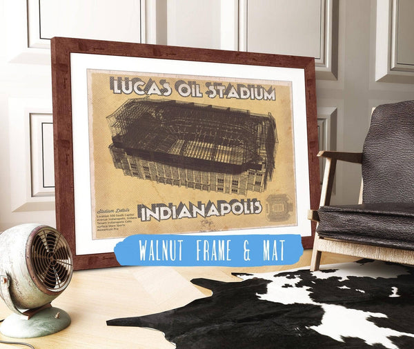 20" x 16" / Walnut Frame & Mat Cutler West Indianapolis Colts Lucas Oil Stadium Vintage Football Print