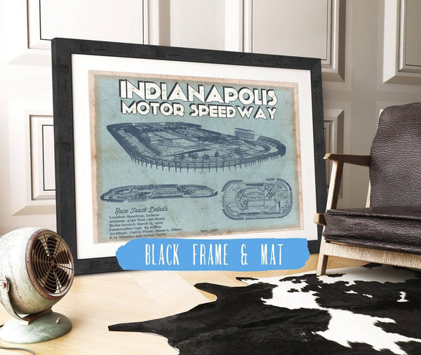20" x 16" / Black Frame & Mat Cutler West Indianapolis Motor Speedway Blueprint NASCAR Race Track Print