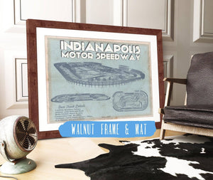 20" x 16" / Walnut Frame & Mat Cutler West Indianapolis Motor Speedway Blueprint NASCAR Race Track Print