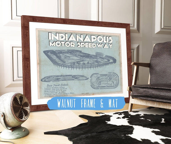 20" x 16" / Walnut Frame & Mat Cutler West Indianapolis Motor Speedway Blueprint NASCAR Race Track Print