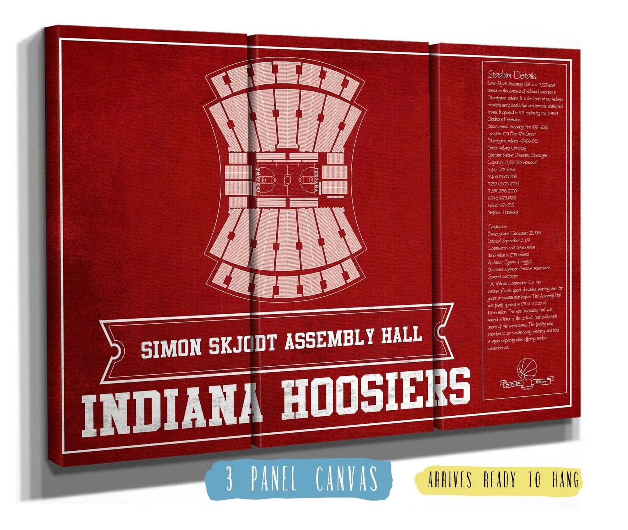 Cutler West Basketball Collection 48" x 32" / 3 Panel Canvas Wrap Simon Skjodt Assembly Hall Indiana Hoosiers Team Color NCAA Vintage Print 933350232_83410