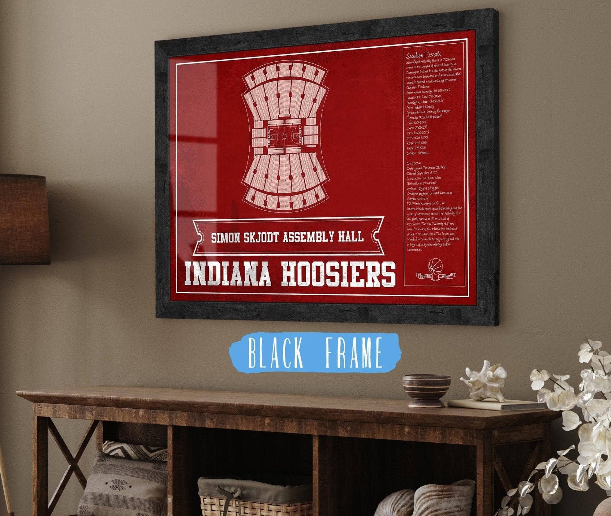 Cutler West Basketball Collection 14" x 11" / Black Frame Simon Skjodt Assembly Hall Indiana Hoosiers Team Color NCAA Vintage Print 933350232_83361