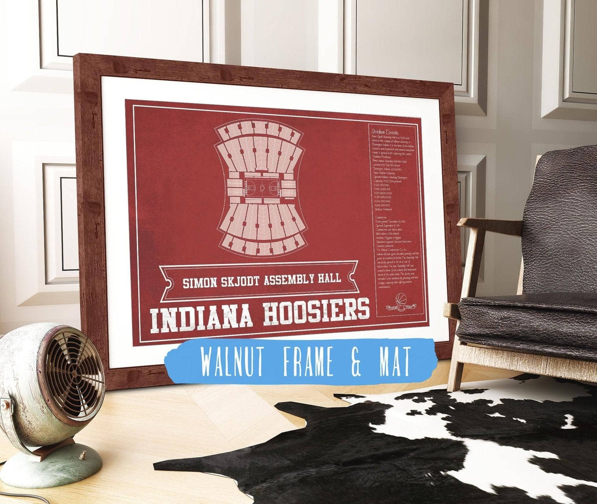 Cutler West Basketball Collection 14" x 11" / Walnut Frame & Mat Simon Skjodt Assembly Hall Indiana Hoosiers Team Color NCAA Vintage Print 933350232_83364