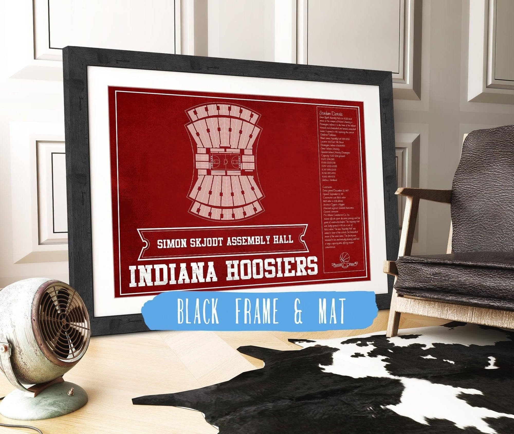 Cutler West Basketball Collection 14" x 11" / Black Frame & Mat Simon Skjodt Assembly Hall Indiana Hoosiers Team Color NCAA Vintage Print 933350232_83362