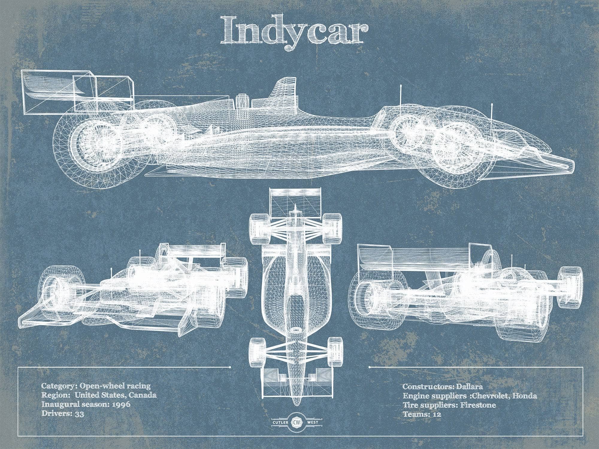 Indycar Racing Blueprint Vintage Auto Art by Cutler West