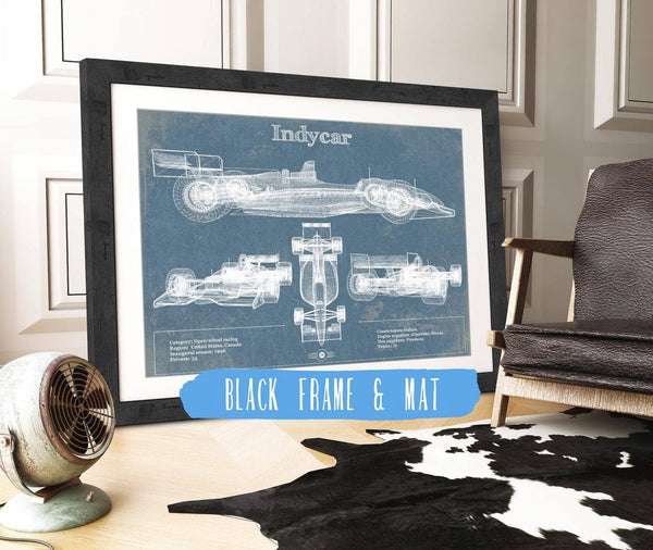 20" x 16" / Black Frame & Mat Cutler West Indycar Racing Blueprint Vintage Auto Print