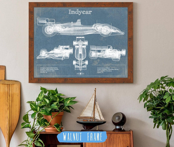 20" x 16" / Walnut Frame Cutler West Indycar Racing Blueprint Vintage Auto Print